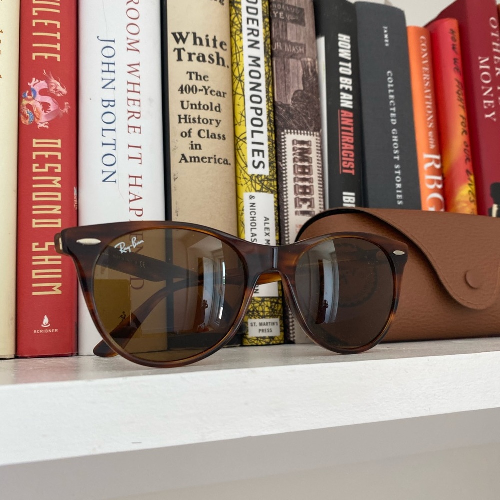 Ray Bans - brown, plastic frame, tilted lenses